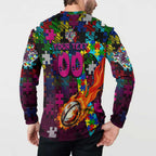 Sea Eagles Autism Awareness Button Sweatshirt Puzzle Flames Rugby Ball
