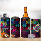 Sea Eagles Autism Awareness 4 in 1 Can Cooler Tumbler Puzzle Flames Rugby Ball