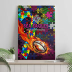 Sea Eagles Autism Awareness Canvas Wall Art Puzzle Flames Rugby Ball