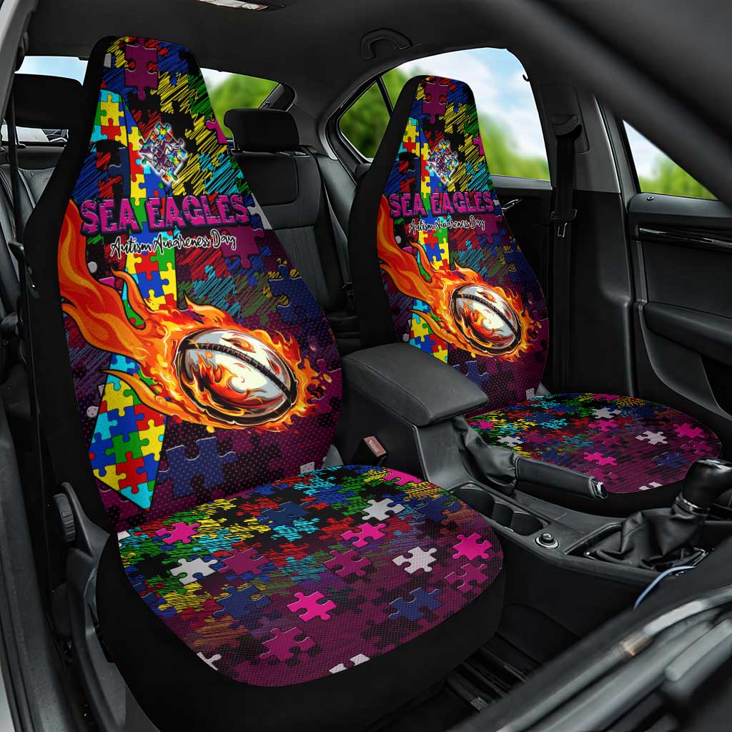 Sea Eagles Autism Awareness Car Seat Cover Puzzle Flames Rugby Ball