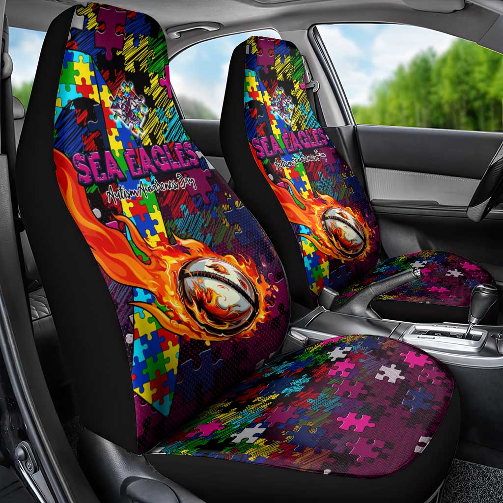 Sea Eagles Autism Awareness Car Seat Cover Puzzle Flames Rugby Ball