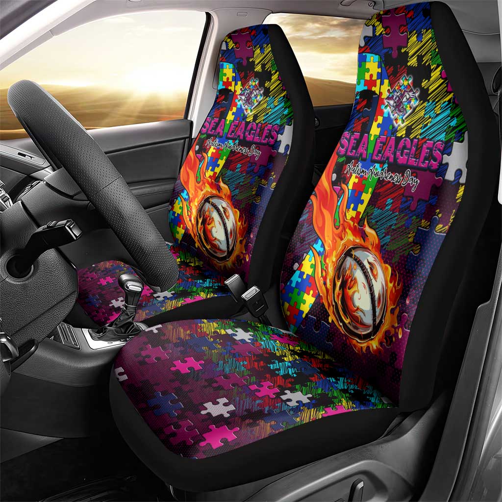 Sea Eagles Autism Awareness Car Seat Cover Puzzle Flames Rugby Ball
