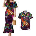 Sea Eagles Autism Awareness Couples Matching Mermaid Dress and Hawaiian Shirt Puzzle Flames Rugby Ball