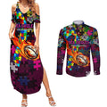 Sea Eagles Autism Awareness Couples Matching Summer Maxi Dress and Long Sleeve Button Shirt Puzzle Flames Rugby Ball