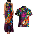 Sea Eagles Autism Awareness Couples Matching Tank Maxi Dress and Hawaiian Shirt Puzzle Flames Rugby Ball