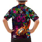 Sea Eagles Autism Awareness Family Matching Mermaid Dress and Hawaiian Shirt Puzzle Flames Rugby Ball