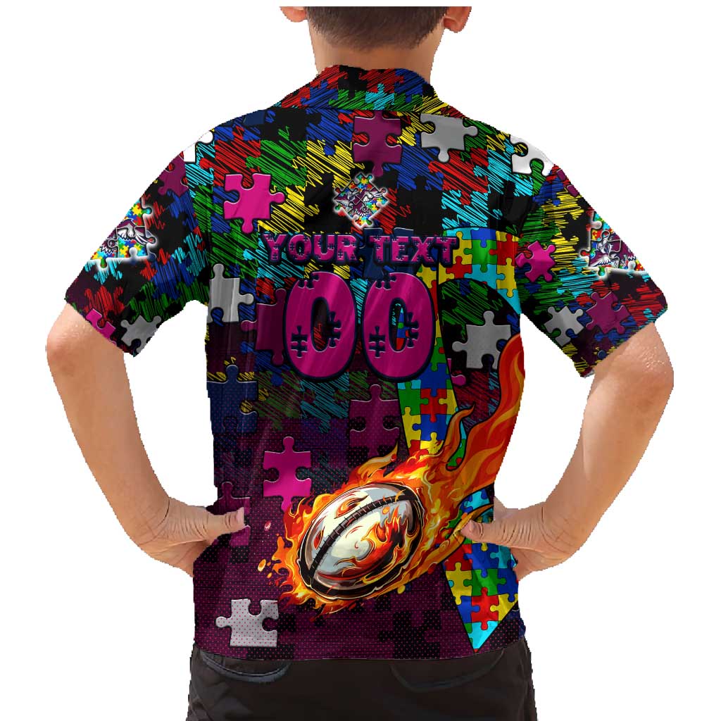Sea Eagles Autism Awareness Family Matching Mermaid Dress and Hawaiian Shirt Puzzle Flames Rugby Ball