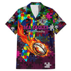 Sea Eagles Autism Awareness Family Matching Mermaid Dress and Hawaiian Shirt Puzzle Flames Rugby Ball