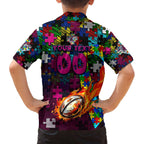 Sea Eagles Autism Awareness Family Matching Off The Shoulder Long Sleeve Dress and Hawaiian Shirt Puzzle Flames Rugby Ball