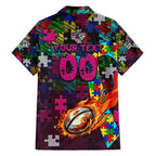Sea Eagles Autism Awareness Family Matching Off Shoulder Short Dress and Hawaiian Shirt Puzzle Flames Rugby Ball