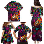 Sea Eagles Autism Awareness Family Matching Puletasi and Hawaiian Shirt Puzzle Flames Rugby Ball