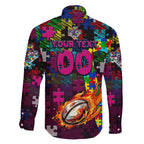 Sea Eagles Autism Awareness Family Matching Short Sleeve Bodycon Dress and Hawaiian Shirt Puzzle Flames Rugby Ball