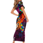 Sea Eagles Autism Awareness Family Matching Short Sleeve Bodycon Dress and Hawaiian Shirt Puzzle Flames Rugby Ball
