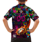 Sea Eagles Autism Awareness Family Matching Summer Maxi Dress and Hawaiian Shirt Puzzle Flames Rugby Ball