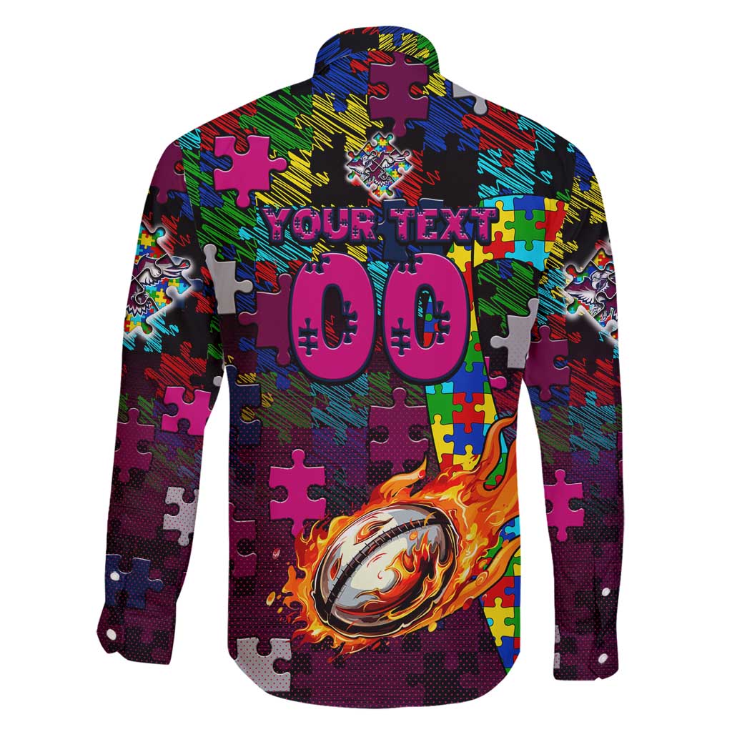 Sea Eagles Autism Awareness Family Matching Summer Maxi Dress and Hawaiian Shirt Puzzle Flames Rugby Ball