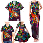 Sea Eagles Autism Awareness Family Matching Tank Maxi Dress and Hawaiian Shirt Puzzle Flames Rugby Ball