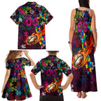Sea Eagles Autism Awareness Family Matching Tank Maxi Dress and Hawaiian Shirt Puzzle Flames Rugby Ball