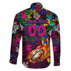 Sea Eagles Autism Awareness Family Matching Tank Maxi Dress and Hawaiian Shirt Puzzle Flames Rugby Ball