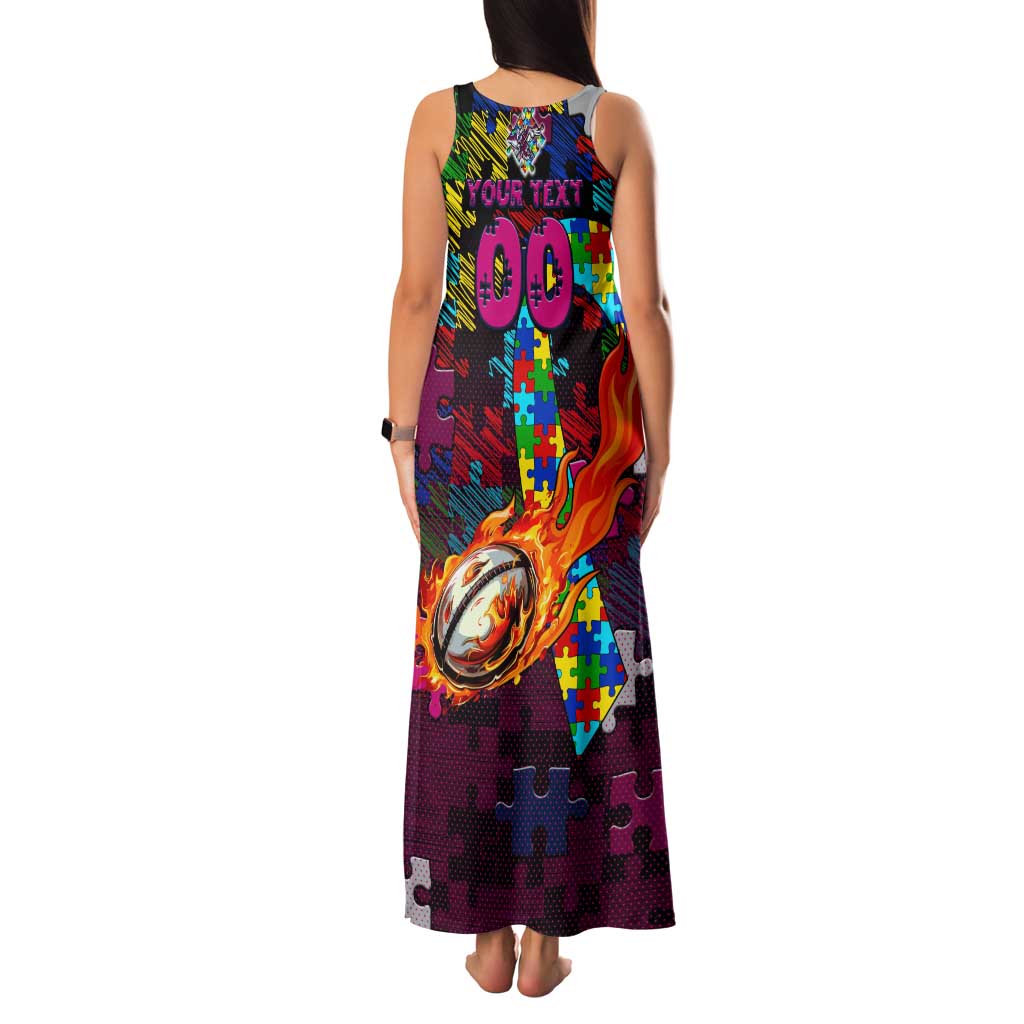 Sea Eagles Autism Awareness Family Matching Tank Maxi Dress and Hawaiian Shirt Puzzle Flames Rugby Ball