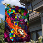 Sea Eagles Autism Awareness Garden Flag Puzzle Flames Rugby Ball