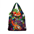 Sea Eagles Autism Awareness Grocery Bag Puzzle Flames Rugby Ball