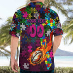 Sea Eagles Autism Awareness Hawaiian Shirt Puzzle Flames Rugby Ball