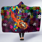 Sea Eagles Autism Awareness Hooded Blanket Puzzle Flames Rugby Ball