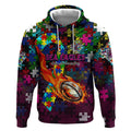 Sea Eagles Autism Awareness Hoodie Puzzle Flames Rugby Ball