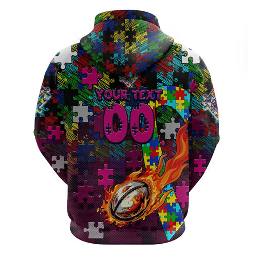 Sea Eagles Autism Awareness Hoodie Puzzle Flames Rugby Ball
