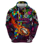 Sea Eagles Autism Awareness Hoodie Puzzle Flames Rugby Ball