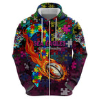 Sea Eagles Autism Awareness Hoodie Puzzle Flames Rugby Ball