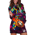 Sea Eagles Autism Awareness Hoodie Dress Puzzle Flames Rugby Ball
