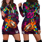 Sea Eagles Autism Awareness Hoodie Dress Puzzle Flames Rugby Ball