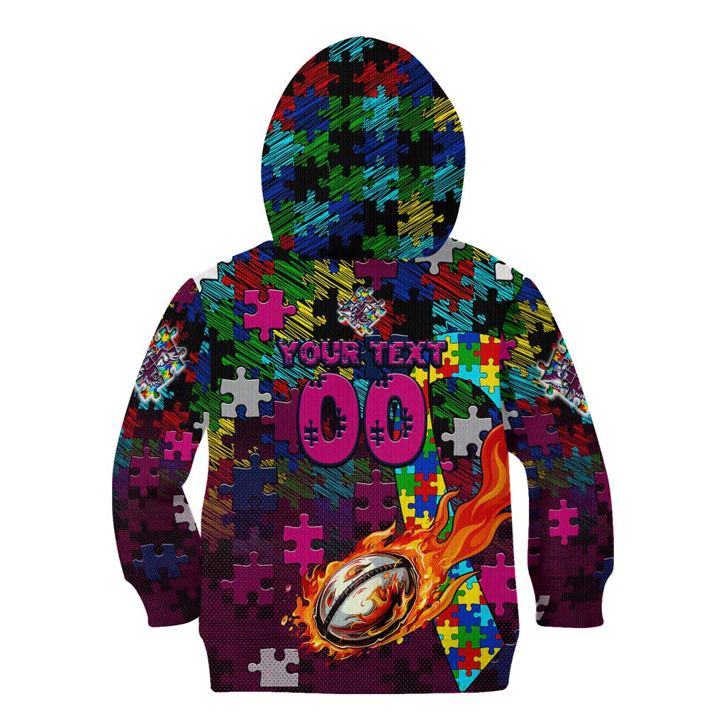 Sea Eagles Autism Awareness Kid Hoodie Puzzle Flames Rugby Ball