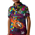 Sea Eagles Autism Awareness Kid Polo Shirt Puzzle Flames Rugby Ball