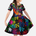 Sea Eagles Autism Awareness Kid Short Sleeve Dress Puzzle Flames Rugby Ball