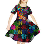 Sea Eagles Autism Awareness Kid Short Sleeve Dress Puzzle Flames Rugby Ball