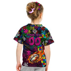 Sea Eagles Autism Awareness Kid T Shirt Puzzle Flames Rugby Ball