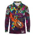 Sea Eagles Autism Awareness Long Sleeve Polo Shirt Puzzle Flames Rugby Ball