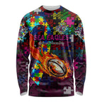 Sea Eagles Autism Awareness Long Sleeve Shirt Puzzle Flames Rugby Ball