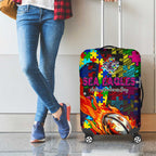 Sea Eagles Autism Awareness Luggage Cover Puzzle Flames Rugby Ball