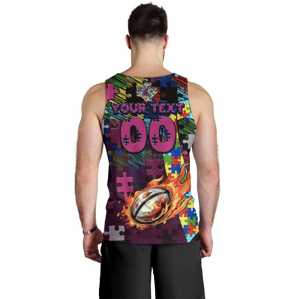 Sea Eagles Autism Awareness Men Tank Top Puzzle Flames Rugby Ball