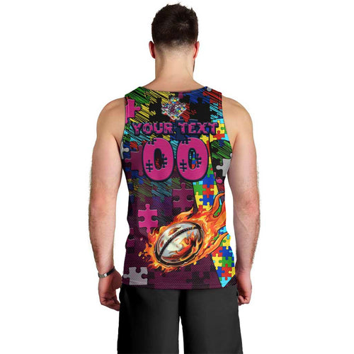 Sea Eagles Autism Awareness Men Tank Top Puzzle Flames Rugby Ball