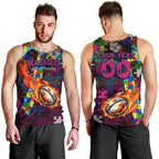 Sea Eagles Autism Awareness Men Tank Top Puzzle Flames Rugby Ball