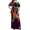 Sea Eagles Autism Awareness Off Shoulder Maxi Dress Puzzle Flames Rugby Ball