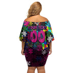Sea Eagles Autism Awareness Off Shoulder Short Dress Puzzle Flames Rugby Ball