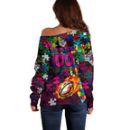 Sea Eagles Autism Awareness Off Shoulder Sweater Puzzle Flames Rugby Ball