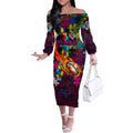 Sea Eagles Autism Awareness Off The Shoulder Long Sleeve Dress Puzzle Flames Rugby Ball
