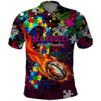 Sea Eagles Autism Awareness Polo Shirt Puzzle Flames Rugby Ball