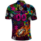 Sea Eagles Autism Awareness Polo Shirt Puzzle Flames Rugby Ball
